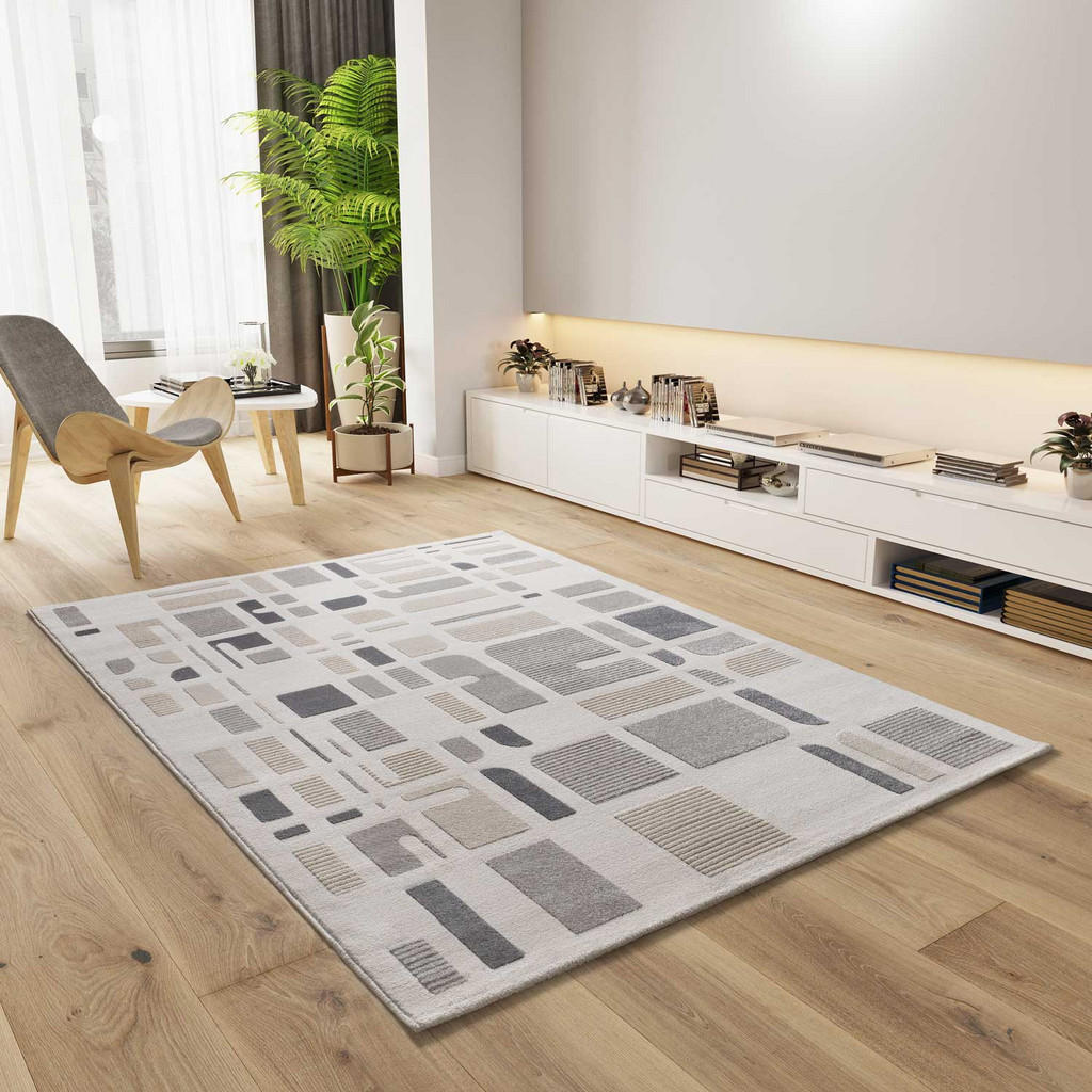 Thumbnail - Atticgo Webteppich, Creme, Silber, Textil, Grafikmuster, Rechteckig, 160x230 cm, Oeko-Tex® Standard 100, für Fußbodenhei...