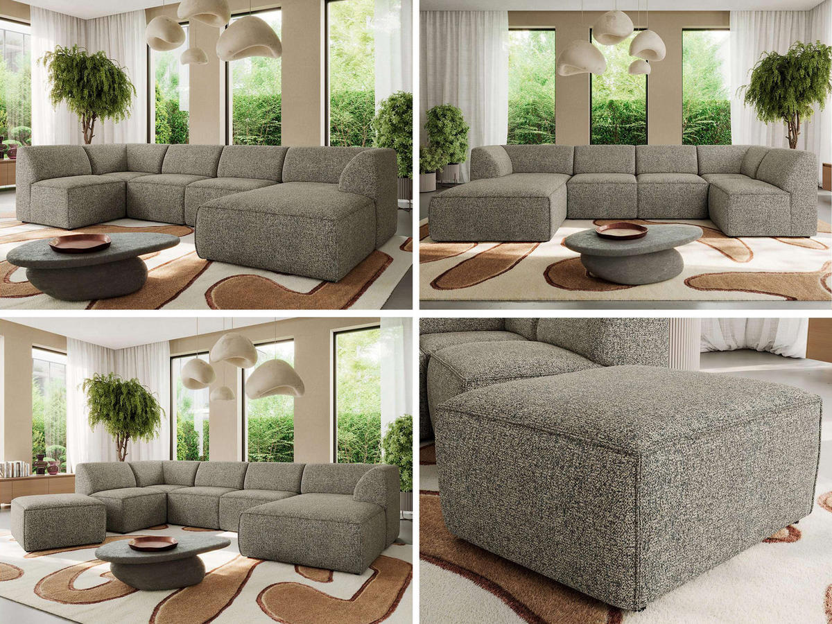 WOHNLANDSCHAFT MODARO U 6M - Grau Struktur - Rechts - Schwarz/Grau, Textil (345/78/180cm) - MKS