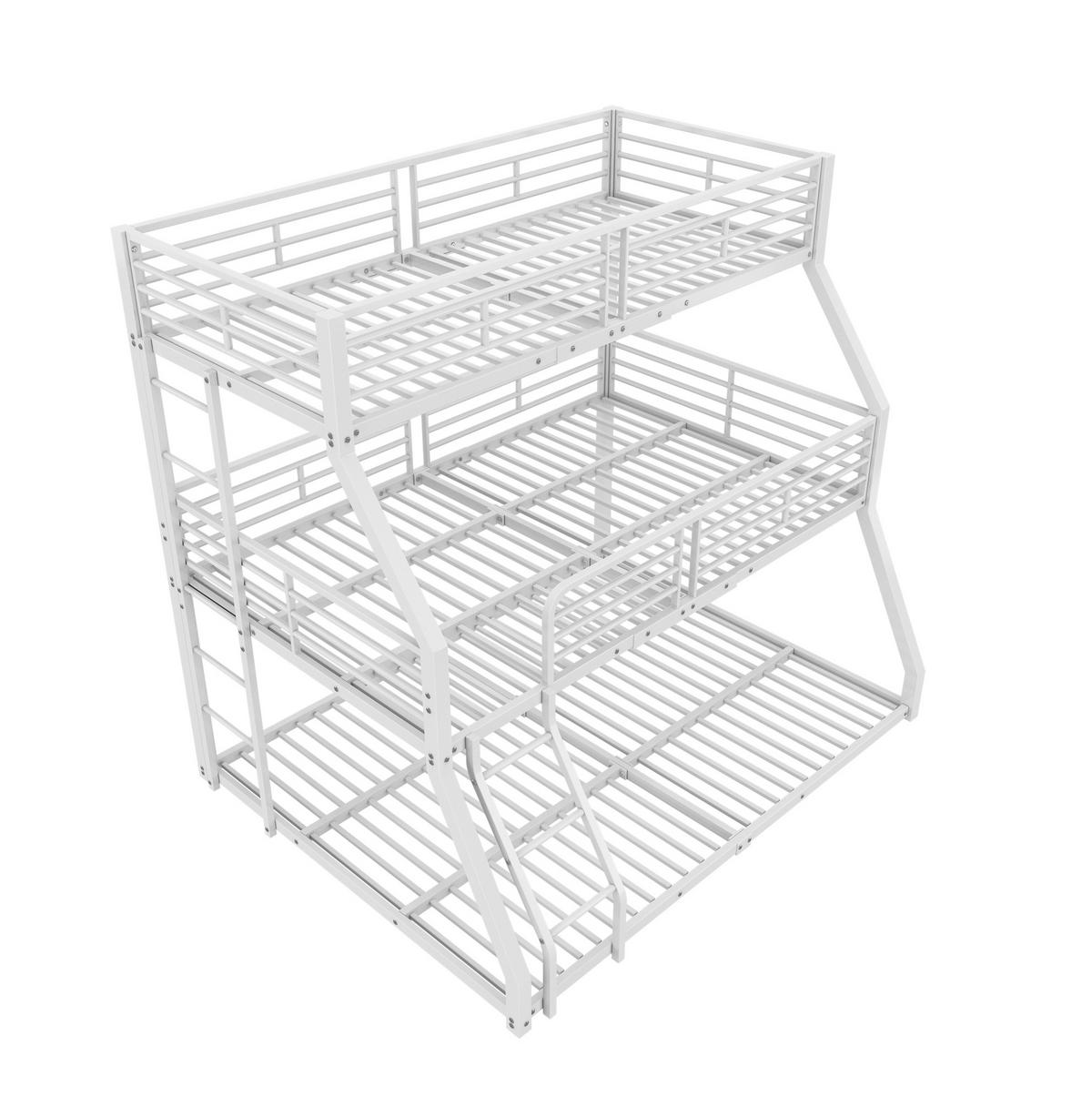 ETAGENBETT 90/200 cm aus Metall in Weiß – Dreifachbett mit 2 Leitern - Weiß, Metall (90/200cm) - BEAOK