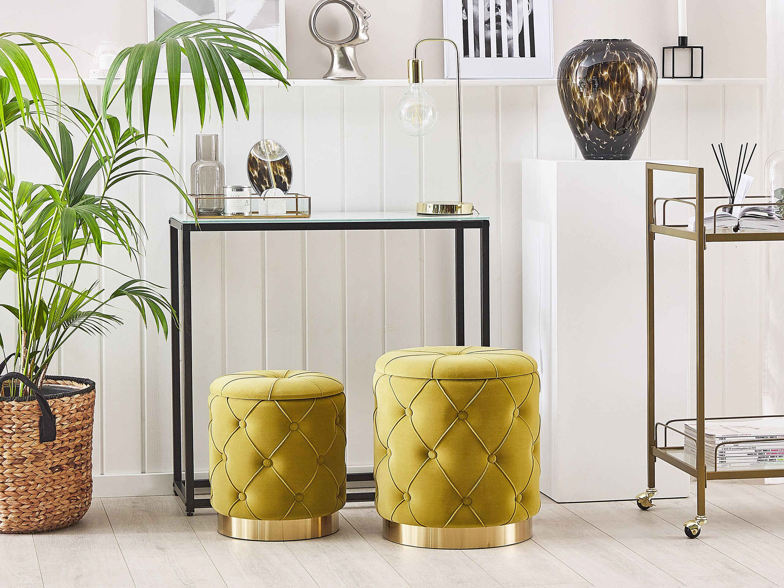 Thumbnail - Beliani Pouf, Gelb, Textil, 1-Sitzer, Rund, 33x36x33 cm, Wohnzimmer, Hocker, Poufs