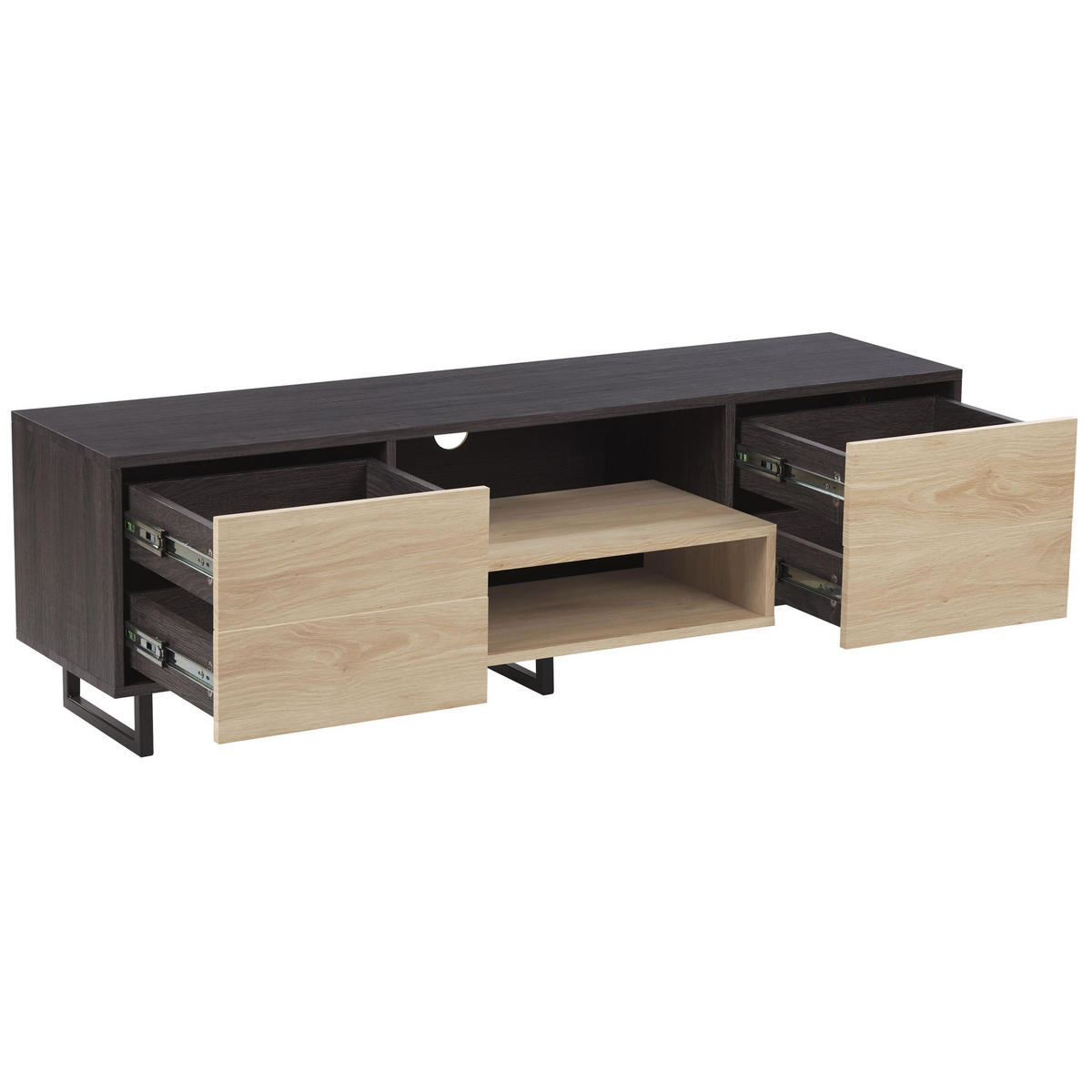 TV-MÖBEL Hellbraun, Dunkelbraun, Schwarz FRANKLIN 35/140/44 - Hellbraun, Holzwerkstoff (140/44/35cm) - Beliani