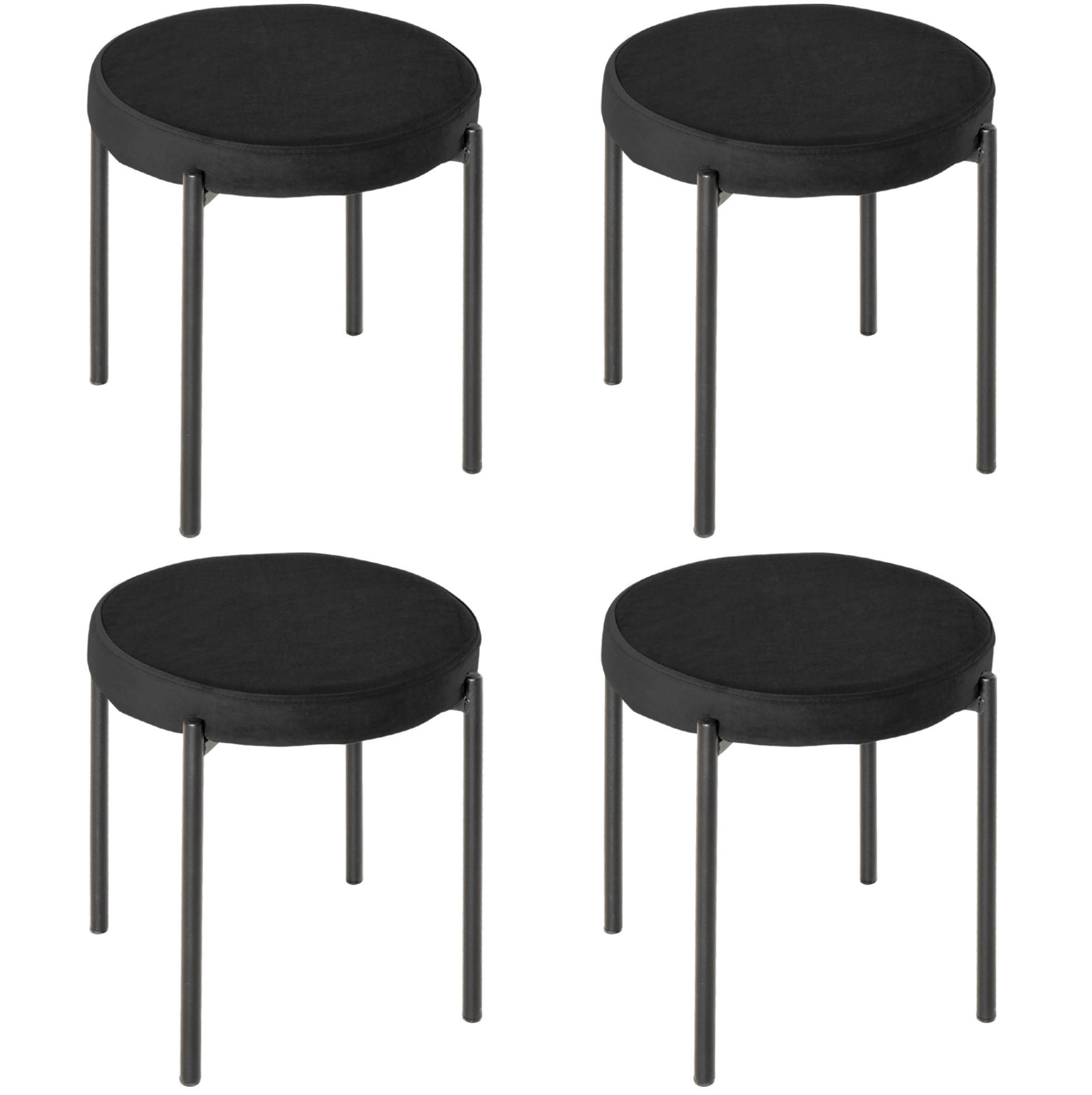 HOCKER 4er-Set stapelbar mit gepolstertem Sitz, Schwarz, Metall, 41,5/41,5/46 cm - Schwarz, Metall (41.5/46/41.5cm) - MIVRAY