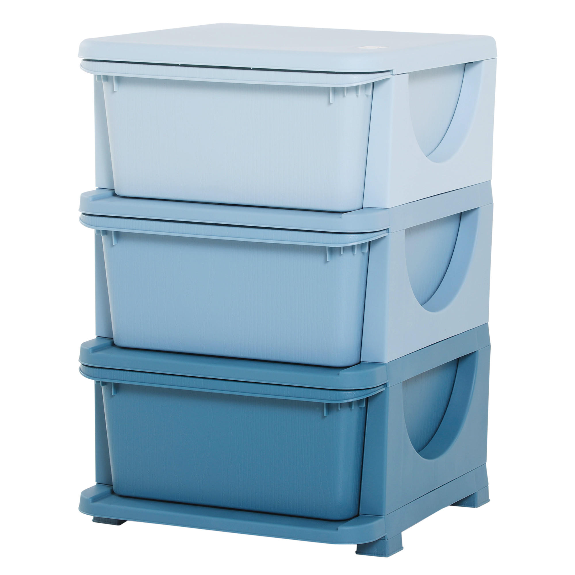 HOMCOM ÚLOŽNÉ BOXY pro děti, 3 velké zásuvky, plast, modrá