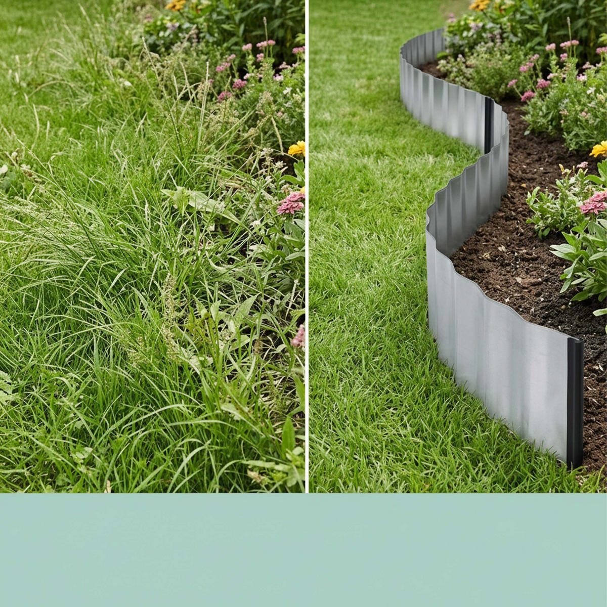 RASENKANTE Silber Grau Metall verzinkt 16x500 cm - Silberfarben, Metall (500/16/0.1cm) - Relaxdays