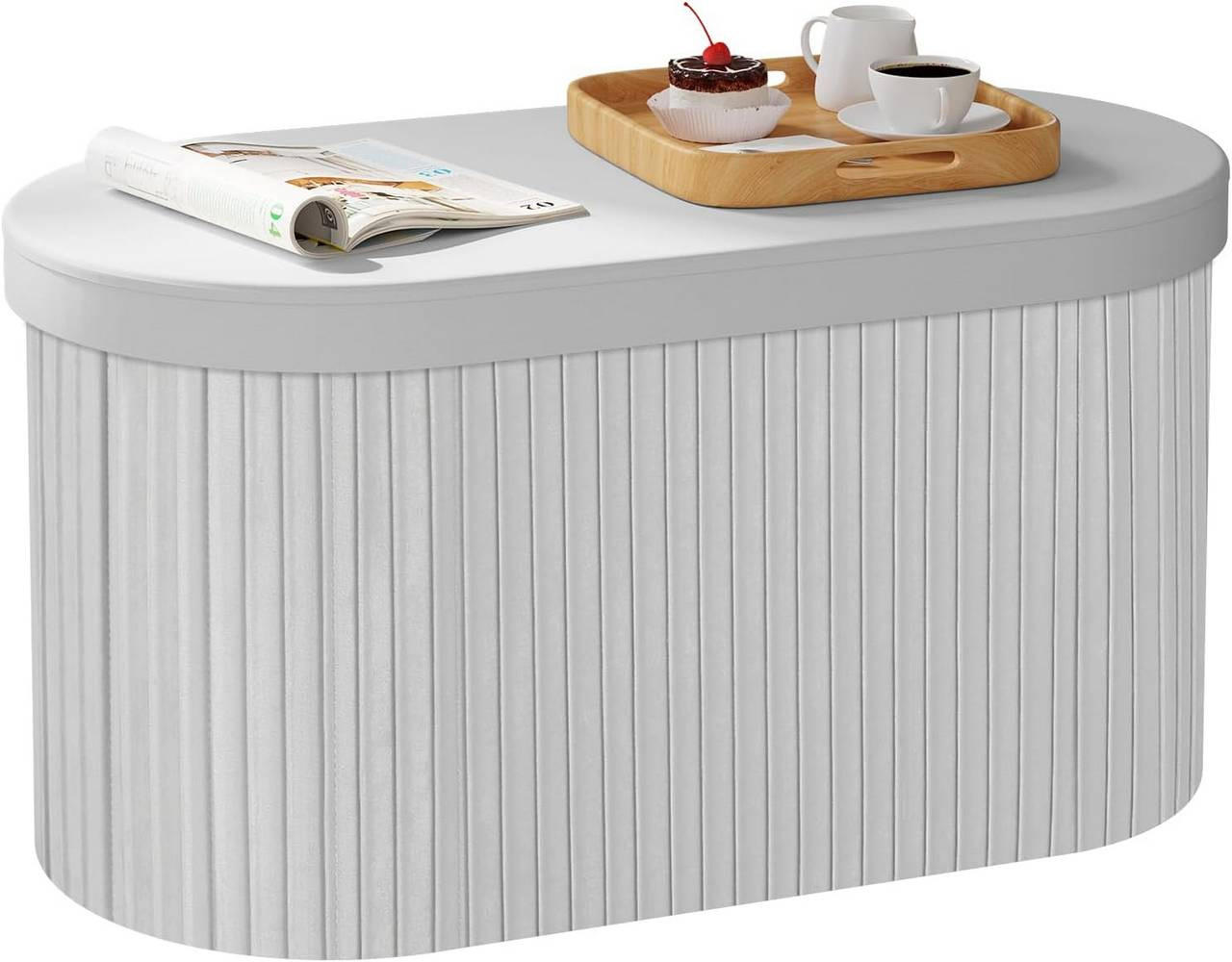 SITZHOCKER mit Deckel Stauraum, 76x38x38 cm, Hellgrau - Hellgrau, Textil (78/38/38cm) - Woltu