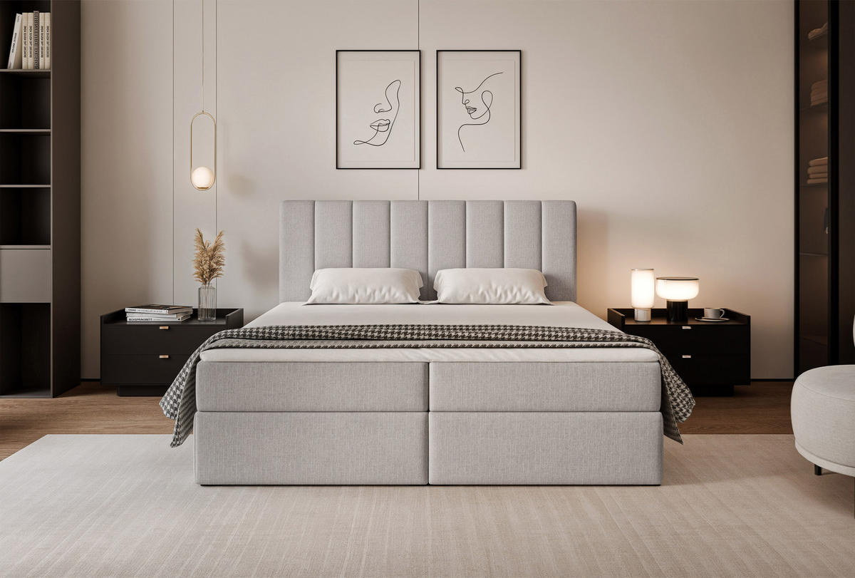 BOXBETT LEO 200/200 cm mit Matratze und Topper, Grau - Schwarz/Grau, Holzwerkstoff/Kunststoff (200/200cm) - Idohome