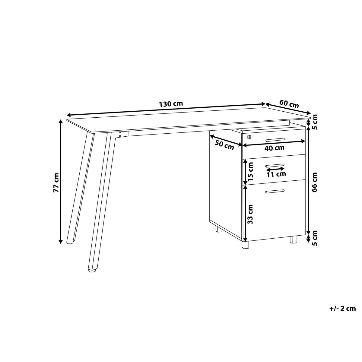 SCHREIBTISCH weiß/heller Holzfarbton 130/60/77 cm Montevideo - Weiß, Holzwerkstoff (60/130/77cm) - Beliani