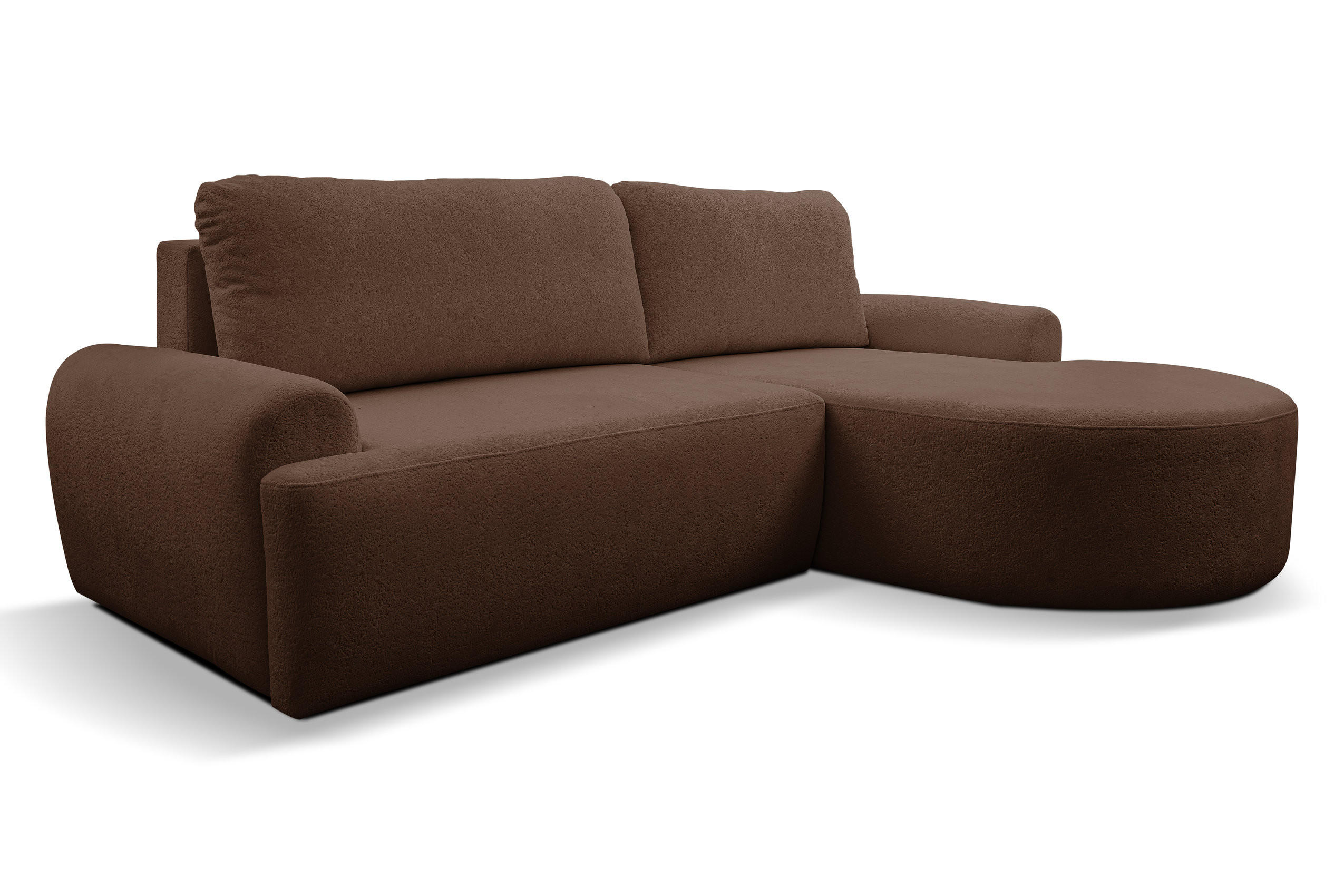 ECKSOFA Dream in L-Form mit Schlaffunktion und Bettkasten, Farbe: Dunkelbraun, Bouclé-Stoff, Ottomane Rechts - Dunkelbraun, Textil (260/136cm) - VENASI MÖBEL