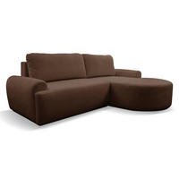 ECKSOFA Dream in L-Form mit Schlaffunktion und Bettkasten, Farbe: Dunkelbraun, Bouclé-Stoff, Ottomane Rechts - Dunkelbraun, Textil (260/136cm) - VENASI MÖBEL