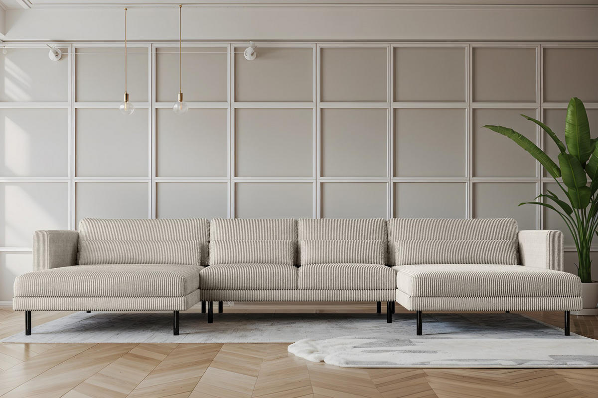 ECKSOFA DANI In U-Form Stilvolles Stoff Poso Beige - Beige, Holz/Textil (174/391cm) - Kaiser Möbel