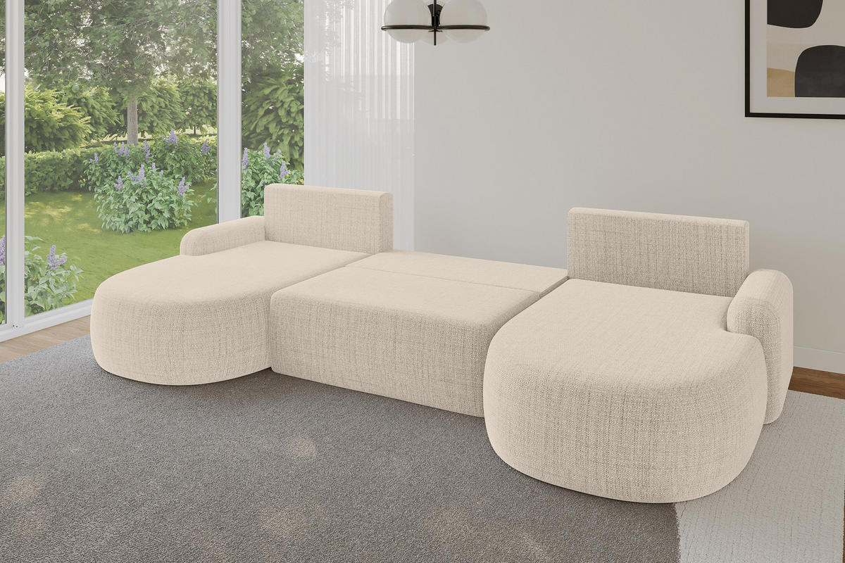 WOHNLANDSCHAFT mit Schlaffunktion und Bettkasten LIRA-U - 335x172x89 Beige - Beige, Holzwerkstoff/Textil (335/89/172cm) - ALTDECOR