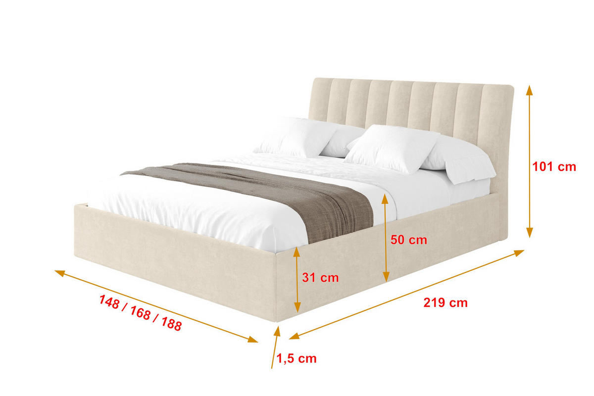 POLSTERBETT mit Bettkasten und Lattenrost, Boxbett ohne Matratze - ILAN 180x200 Beige - Beige, Holzwerkstoff/Textil (180/200cm) - ALTDECOR