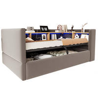 POLSTERBETT 90/190 cm aus Flanell mit LED/Steckdosen und Stauraum, Dunkelgrau - Dunkelgrau, Textil (90/190cm) - OKMYHOME