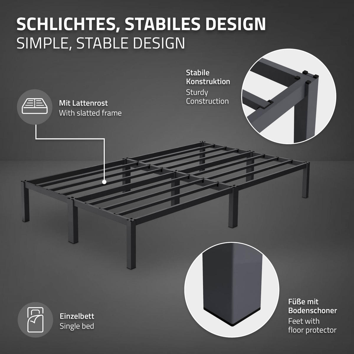 METALLBETT 120/200cm - Anthrazit, Metall (120/200cm) - ML-DESIGN