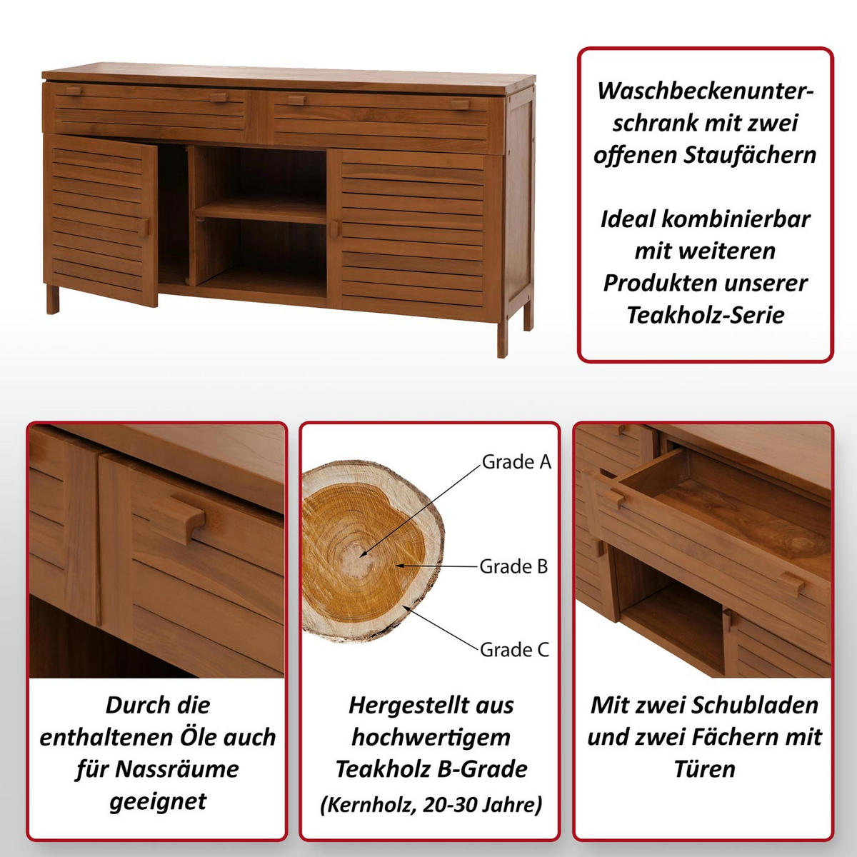 WASCHBECKENUNTERSCHRANK Braun - Braun, Holz (150/80/40cm) - MCW
