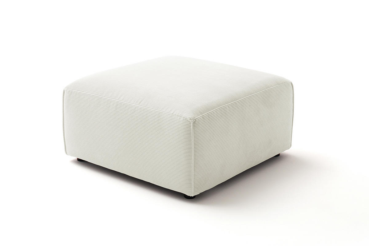 POLSTERHOCKER RANI Weiß Cord - Schwarz/Weiß, Kunststoff/Textil (80/42/80cm) - KAWOLA