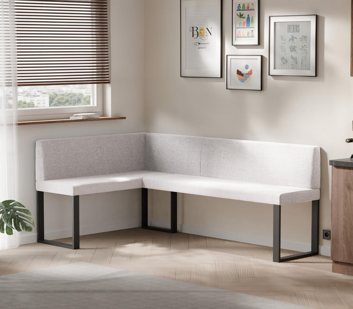 ECKBANK links SANA U Webstoff glatt, 128/168 cm Beige - Beige, Textil/Metall (128/168cm) - Idohome