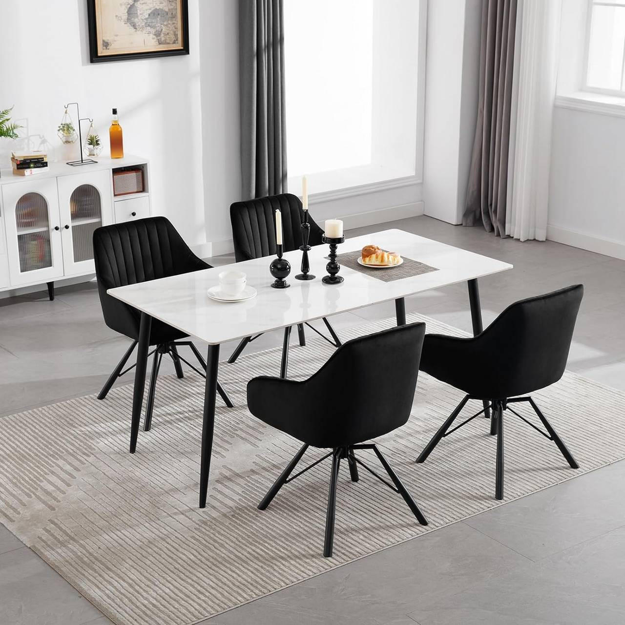 ESSZIMMERSTUHL 6er Set, Samt Sessel, Schwarz - Schwarz, Textil/Metall (57/83.5/53cm) - Woltu