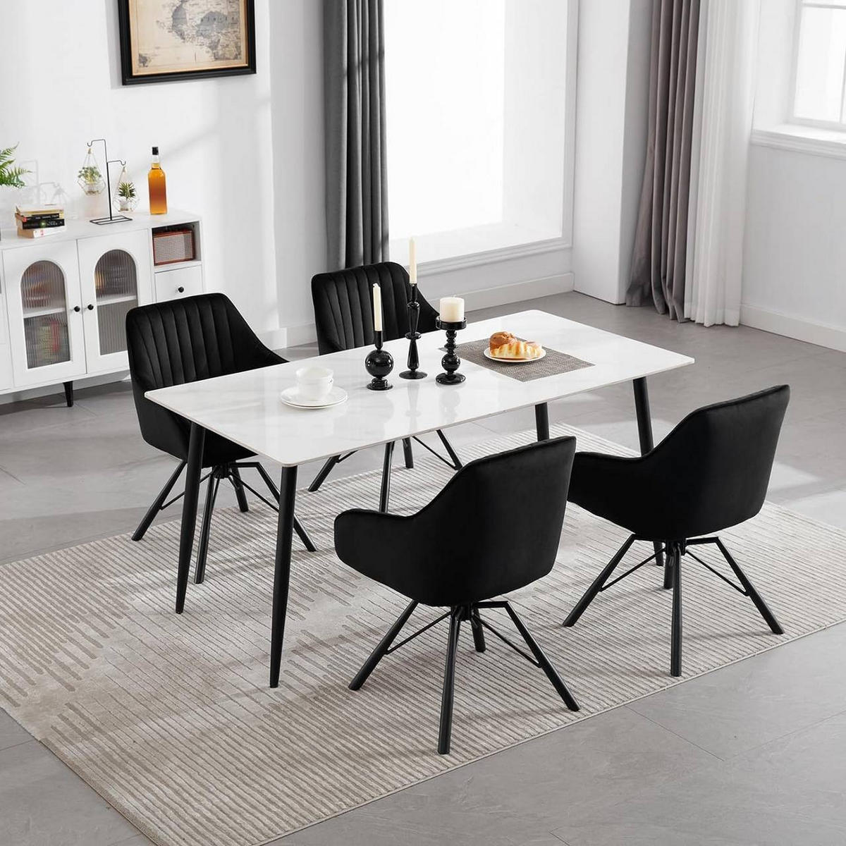 ESSZIMMERSTUHL drehbar, Samt Sessel, Schwarz - Schwarz, Textil/Metall (57/83.5/53cm) - Woltu