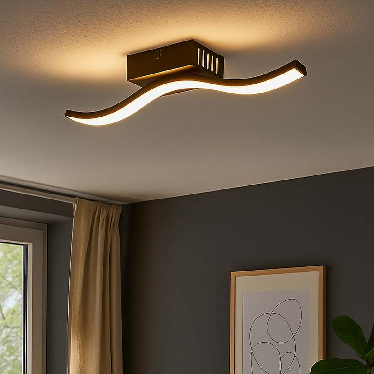 LED DECKENLEUCHTE Schwarz Opal gewellte Form - Schwarz, Kunststoff (34.3/7/6.4cm) - Globo Lighting