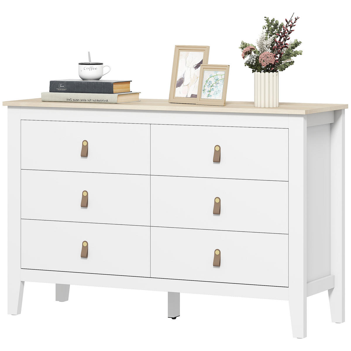 KOMOODE DE-12887 6 Schubladen, weiße Polyurethan-Griffe Weiß - Weiß, Holzwerkstoff (120/78/40cm) - ComfortXL