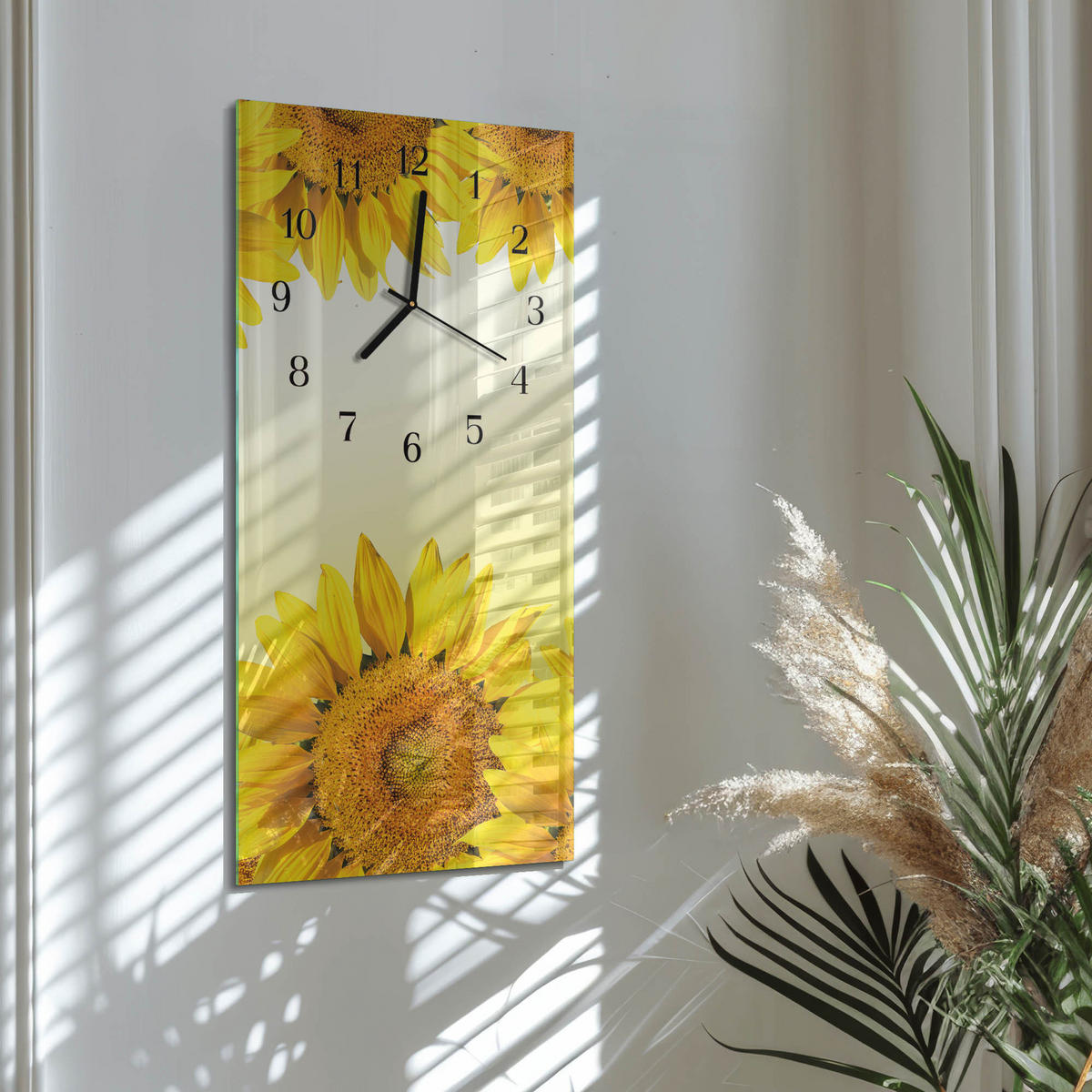 WANDUHR 60x30 cm - Blätter - Gelb, Glas (30/60/0.4cm) - TULUP