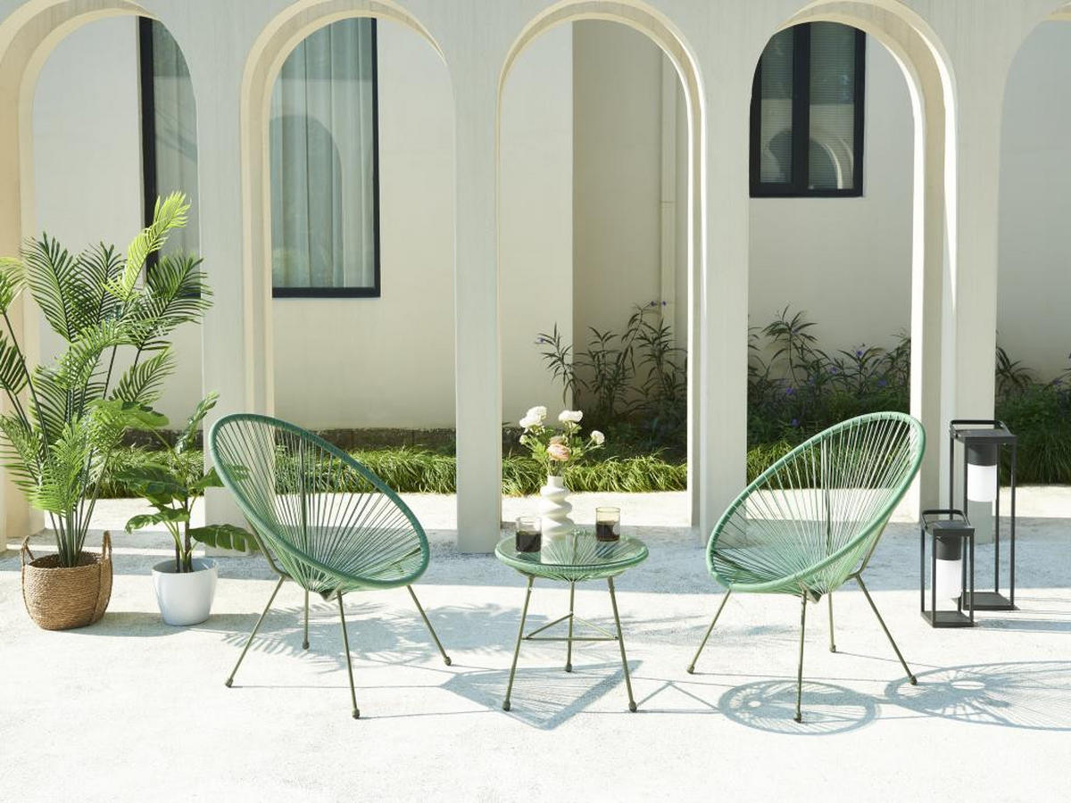 GARTENTISCH - Polyrattan - Kaki - ALIOS III von MYLIA - Grün, Glas (50/50/50cm) - Vente-Unique