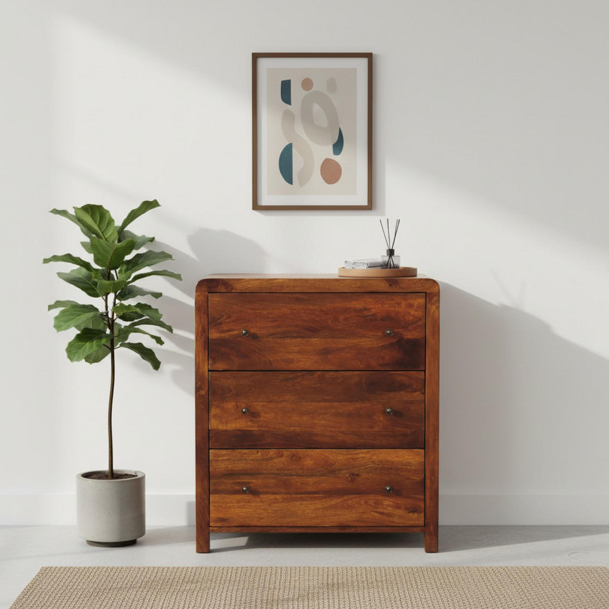 KOMMODE Aspen, 3 Schubladen, Dunkelbraun - Dunkelbraun/Messingfarben, Holz/Metall (70/80/35cm) - Artisan Furniture