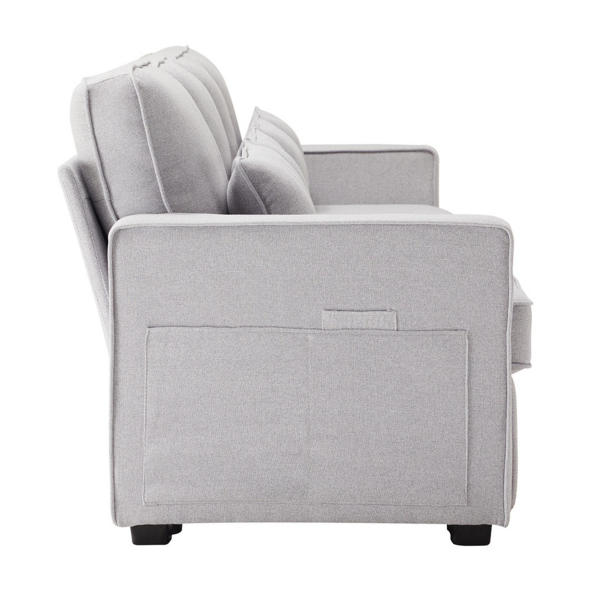 SOFA 4-Sitzer Leinenstoff Armlehnentaschen & 4 Kissen Modern Grau - Grau, Holz (71/27.5/55.5cm) - FLIEKS