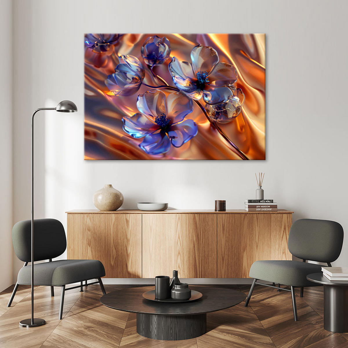 WANDBILD glasblumen auf goldenem hintergrund - Goldfarben, Textil (60/40cm) - Feeby