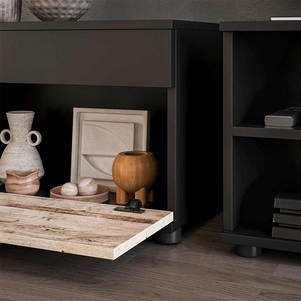 NÁSTĚNNÁ SKŘÍŇKA Berno Černý/pískový dub - černá/Sonoma dub, kompozitní dřevo (70.8/38.9/35.3cm) - Vicco