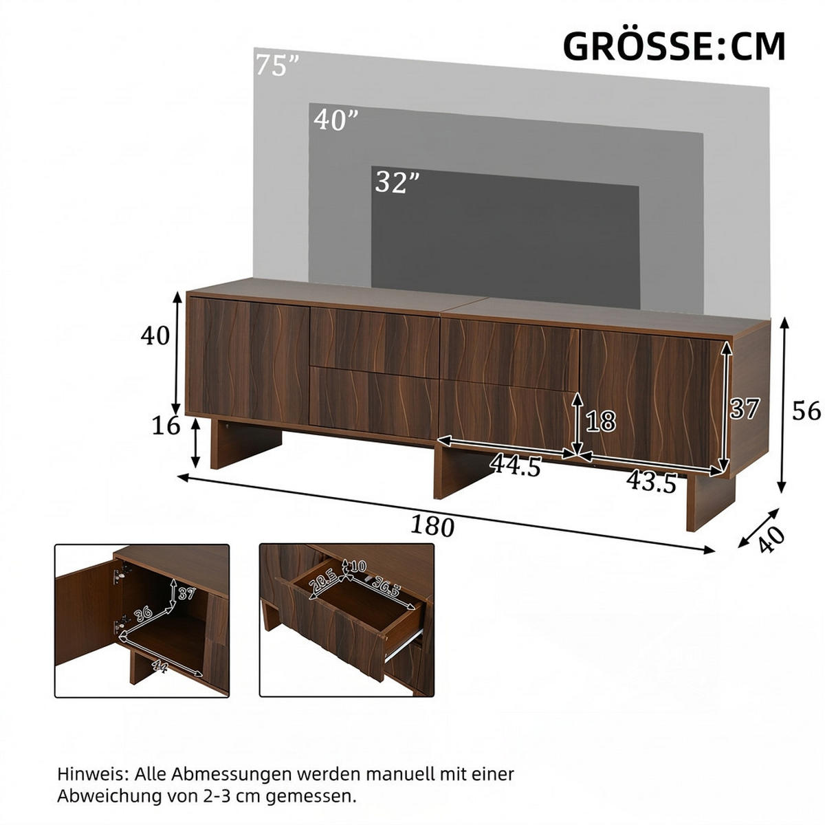TV-SCHRANK 180/40/56 cm Nussbaum dunkel mit 4 Schubladen und 2 Türen - Nussbaumfarben, Holzwerkstoff (180/56/40cm) - Oxeza