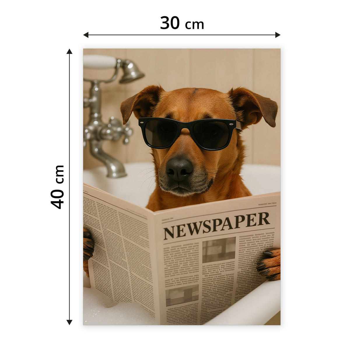 POSTER für WC Badezimmer HUND in Badewanne Retro Zeitung Abstraktion 30x40cm - Beige/Schwarz, Papier (30/40/40cm) - Muralo