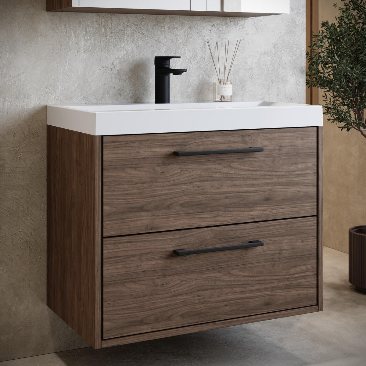 BADMÖBEL-SET Florence 2 Teile Walnuss Braun - 60 x 35 x 51 cm - Eichefarben, Holz (60/51/35cm) - Badplaats