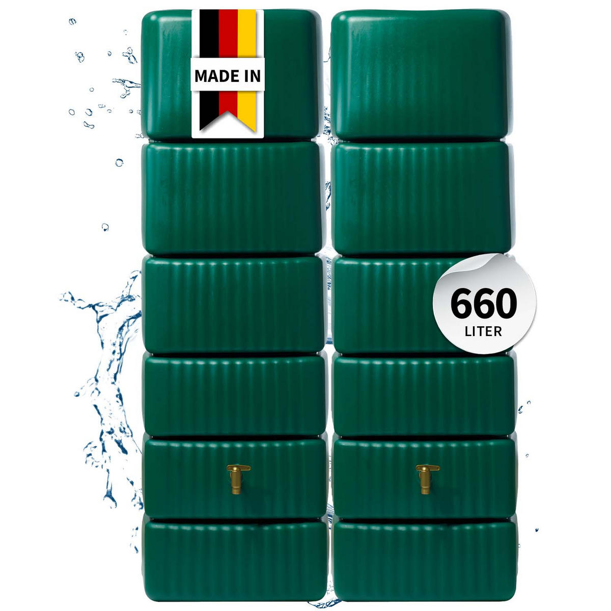 WANDTANK-SET 660 L dunkelgrün 2 x 330 L inkl. Verbindungsset - Grün, Kunststoff (126/182/37cm) - 4rain