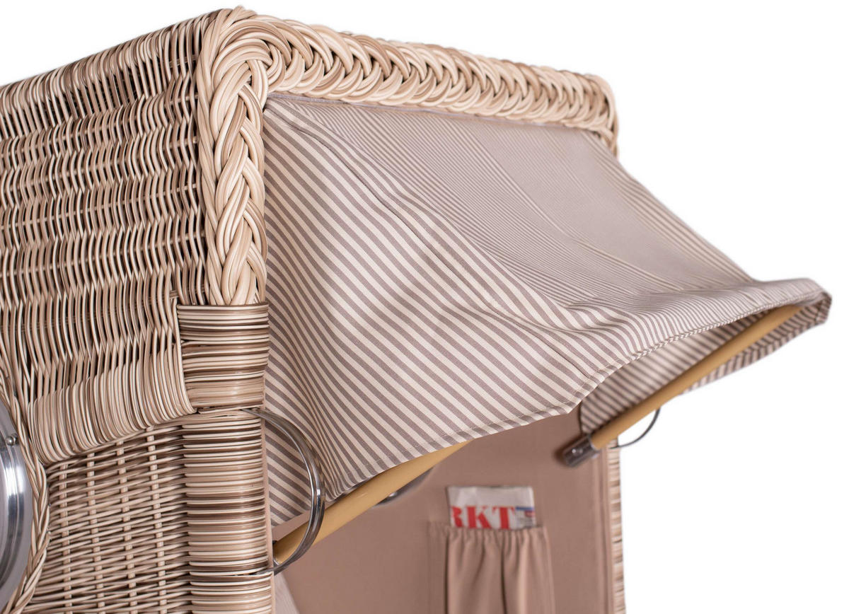 STRANDKORB Düne 1 Sitzer Teak PE Shell - Beige/Braun, Holz/Textil (96/165/80cm) - Mr. Deko