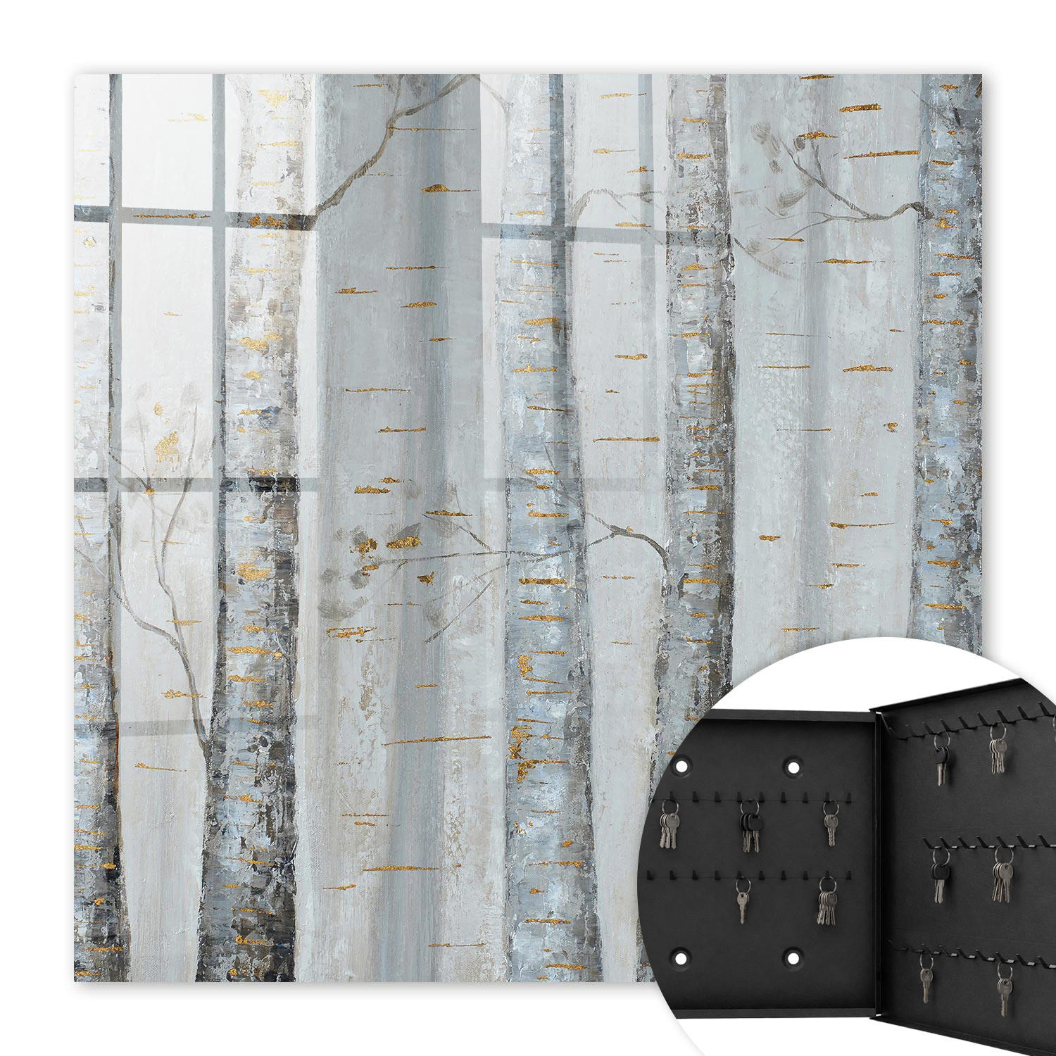SCHLÜSSELBOX Schwarz 30x30 cm- Türöffnung nach rechts - Birkennatur - Grau, Metall (30/30/5cm) - TULUP