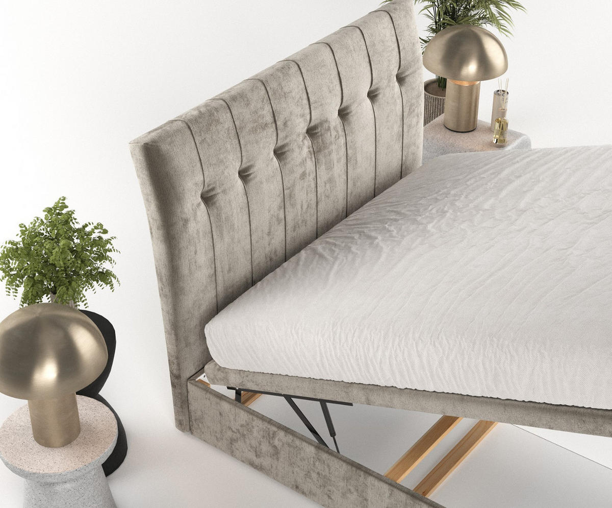 POLSTERBETT Kelsea mit Stauraum 160/200 cm Beige im Lotta Stoff - Beige/Schwarz, Holz/Holzwerkstoff (160/200cm) - AltaBeds