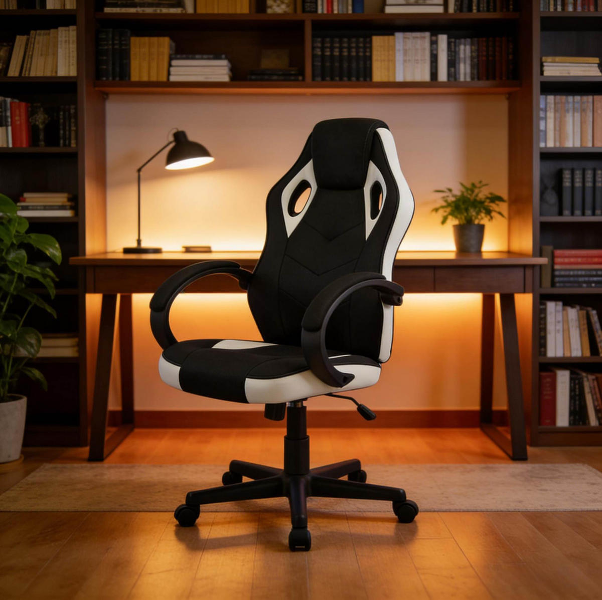 BÜROSTUHL ergonomisch höhenverstellbar Schwarz/Weiß - Schwarz, Metall (49.5/114/48.5cm) - Meubliv