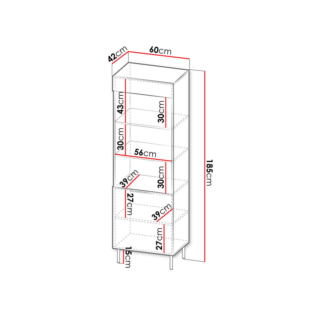 Thumbnail - Mirjan24 Vitrine, Nussbaum, Kaschmir, Metall, 2 Fächer, Rechteckig,Rechteckig, rund, 60x185x42 cm, Wohnzimmer, Wohnwände...