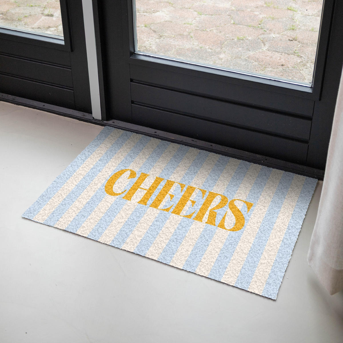 FUSSMATTE Orange – Blau – Streifen – Cheers 90x60 cm - Hellblau, Kunststoff (90/0.4cm) - MuchoWow