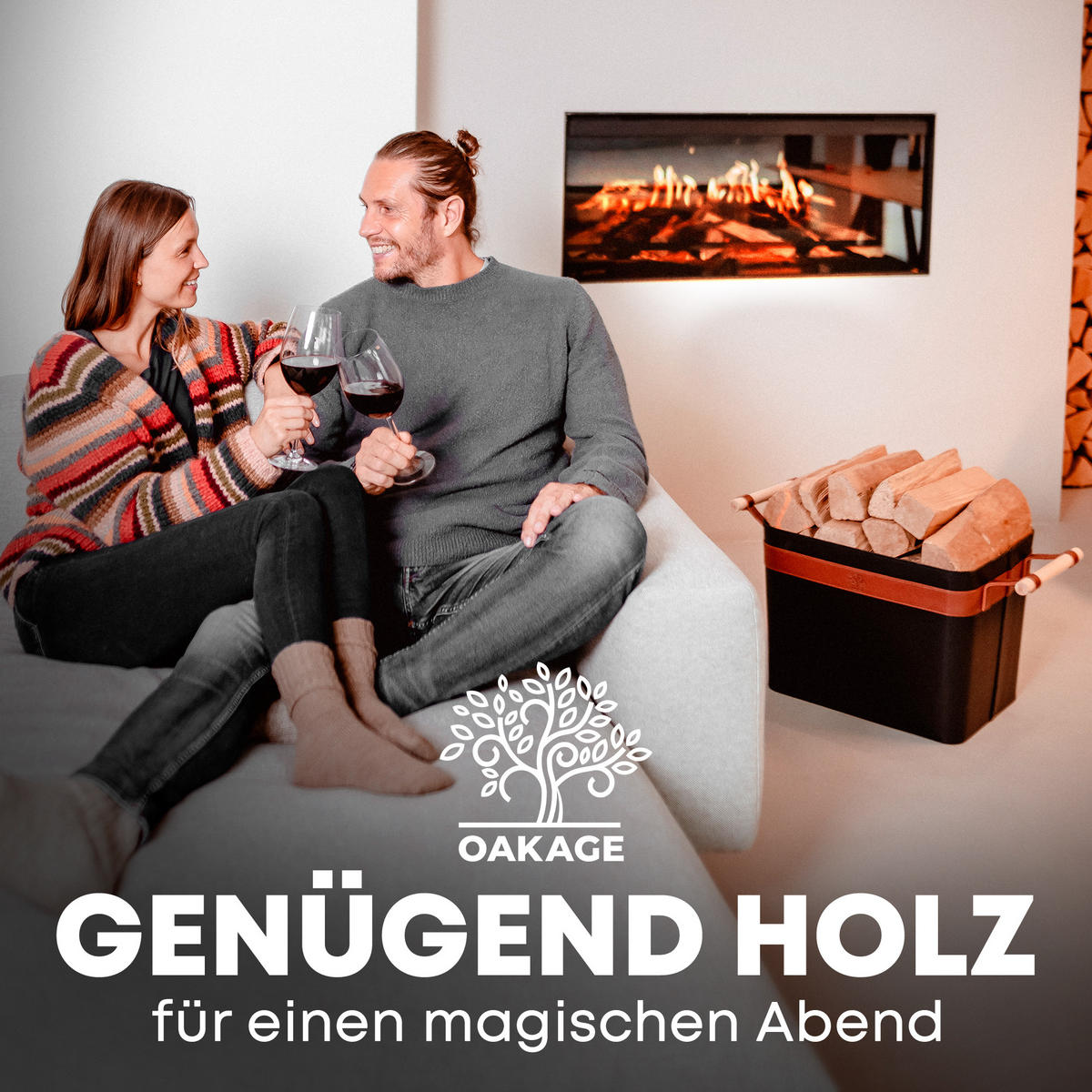 KAMINHOLZKORB LuxeLeather veganes Leder mit ausreißsicheren Holzgriffen 50/40/35 cm - Schwarz, Kunststoff (40/35/50cm) - OAKAGE