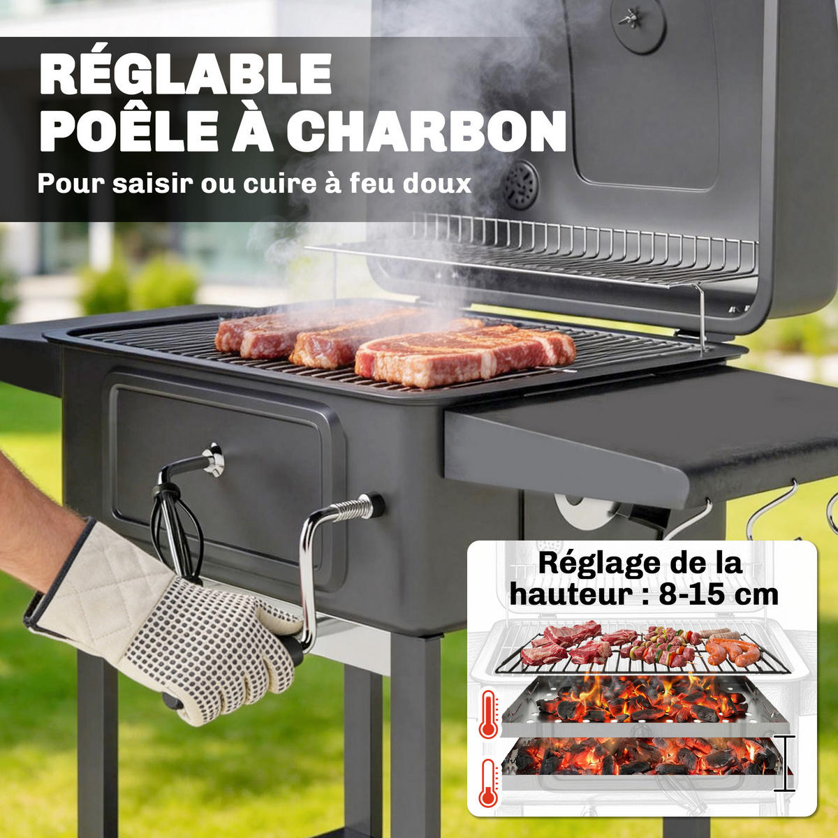 HOLZKOHLEGRILL DE-18273 - Schwarz, Metall (65/115/112cm) - ComfortXL