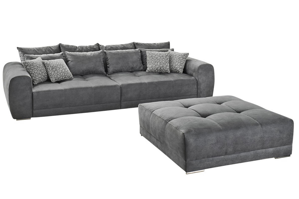 BIG-SOFA Federkern B306/T134/H86 cm, Liegefläche 120x240 cm, Mikrofaser Grau / 15114 - Chromfarben/Grau, Textil/Metall (306/86/134cm) - luma-home
