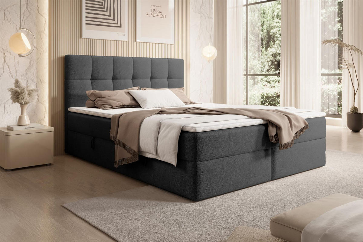 BOXBETT Arturo In Freya - Schwarz, Holzwerkstoff/Textil (160/200cm) - Fun Möbel