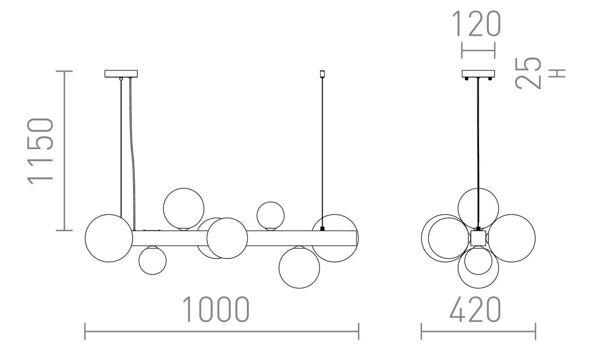 PENDELLEUCHTE KASSANDRA Opalglas 48 W - Bronzefarben, Metall (30/30/120cm) - Rendl