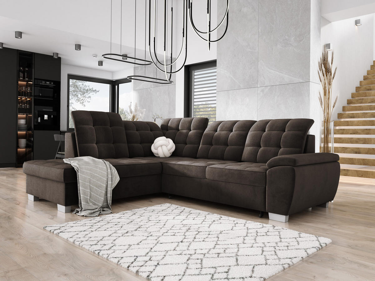 ECKSOFA LOTTA SALVADOR Bettkasten verstellbare Kopfstützen hochwertige Verarbeitung lose Rückenkissen freistehend LINKS 212x258x106 cm Brown - Braun, Holz/Textil (212/258cm) - DomoHome