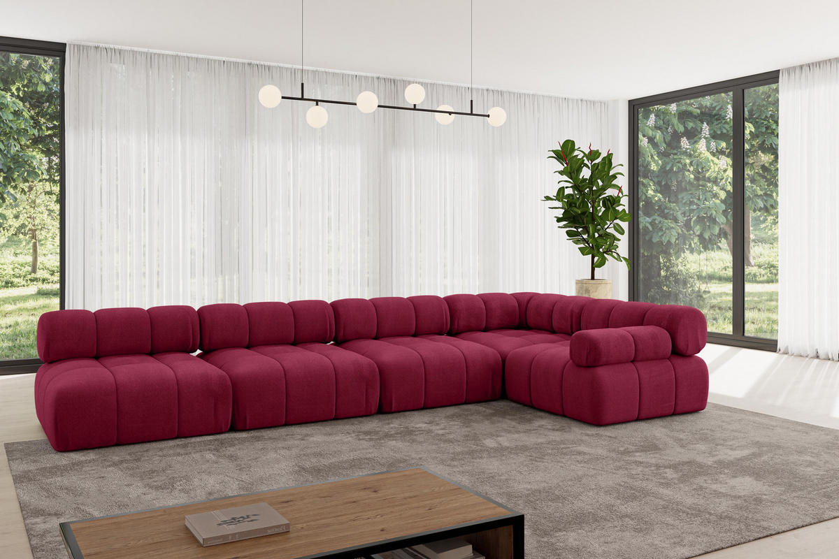 ECKSOFA modulares Sofa Mende-L3 - 380x190x70 cm Bordeauxrot Velours - Bordeaux, Holzwerkstoff/Textil (380/190cm) - ALTDECOR