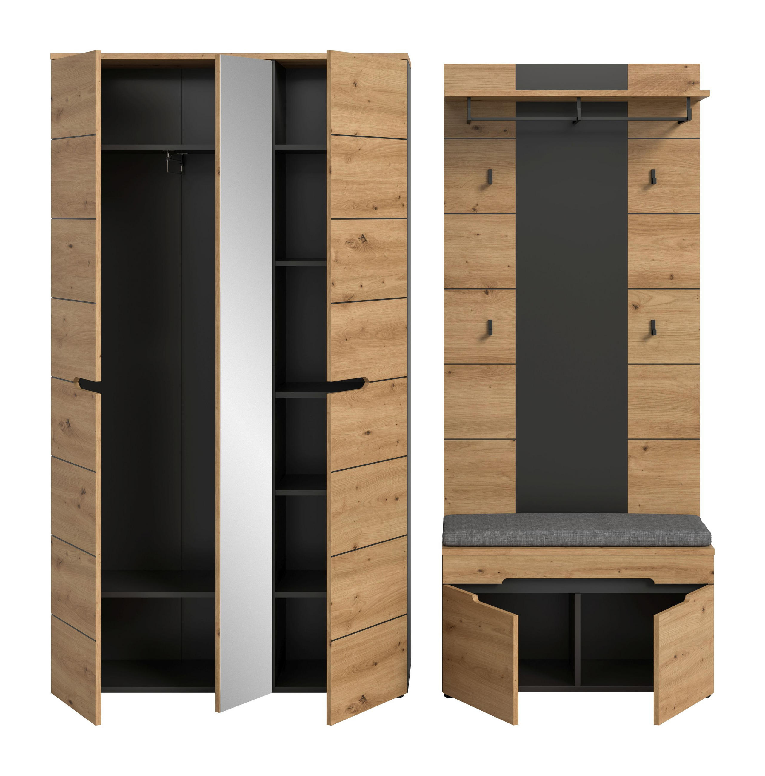 Thumbnail - Xonox Garderoben-Set, Grau, Holzwerkstoff, 200x190x37 cm, Garderobe, Garderoben-Sets & Serien, Garderoben-Sets