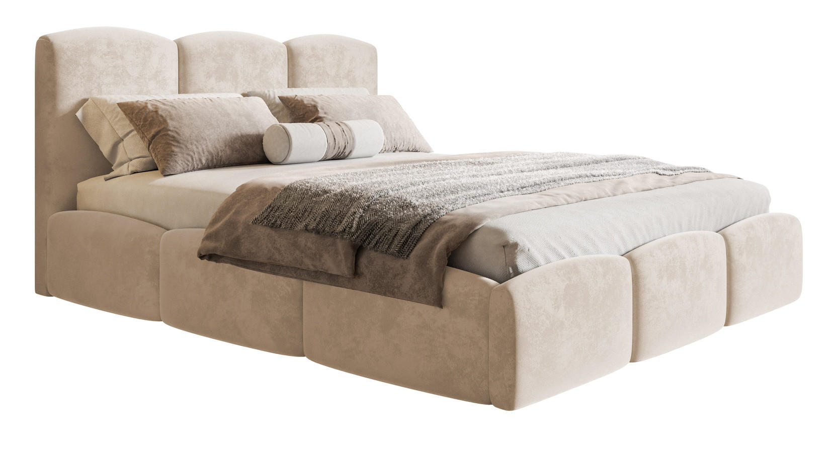 POLSTERBETT 140x200 Roma Slim mit Bettkasten, Lattenrost, Velvet Beige - Beige, Holz/Textil (140/200cm) - Emporius